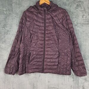 Heatkeep Down Jacket Womens Large Purple Puffer Lightweight Packable Hooded Zip